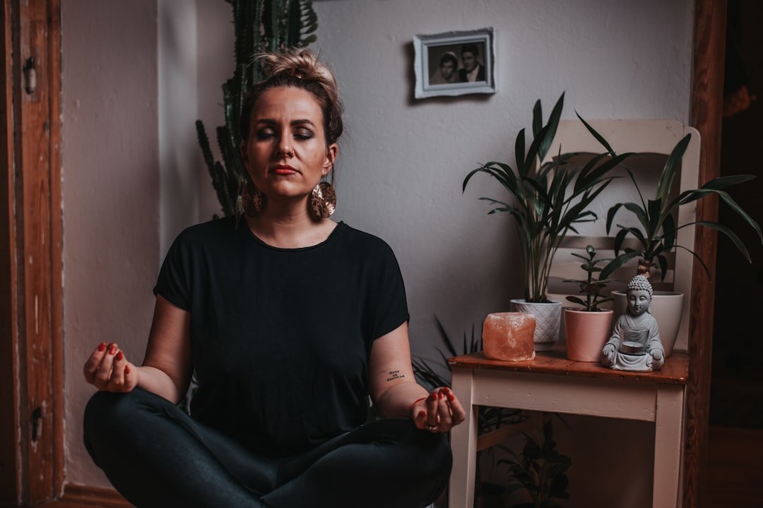 person practicing deep breathing